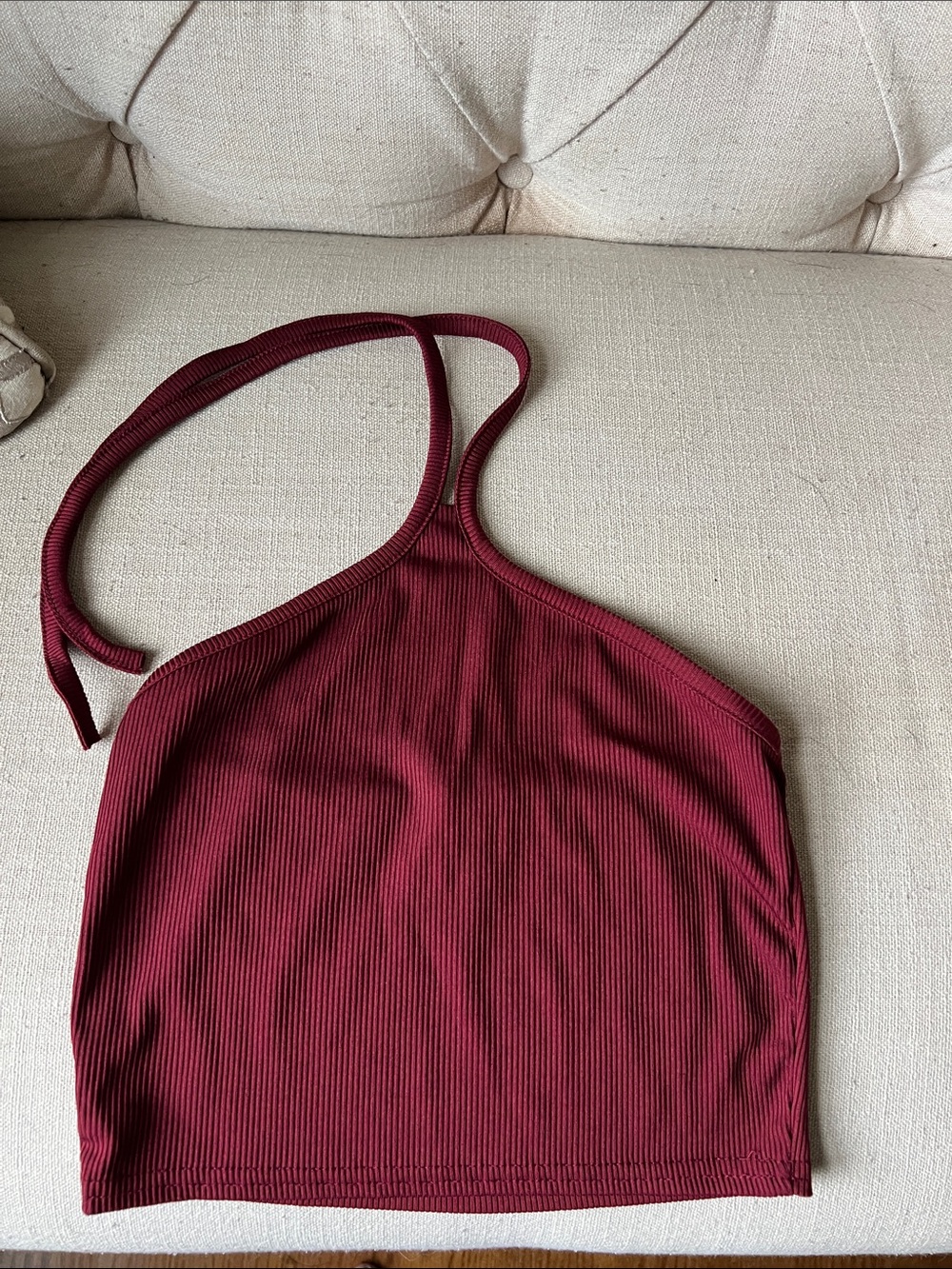 Ribbed One-Shoulder Tank Top - Burgundy